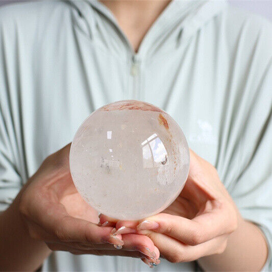 810g Top Natural White Quartz Sphere Carved Crystal Ball Healing Gift.WQ35