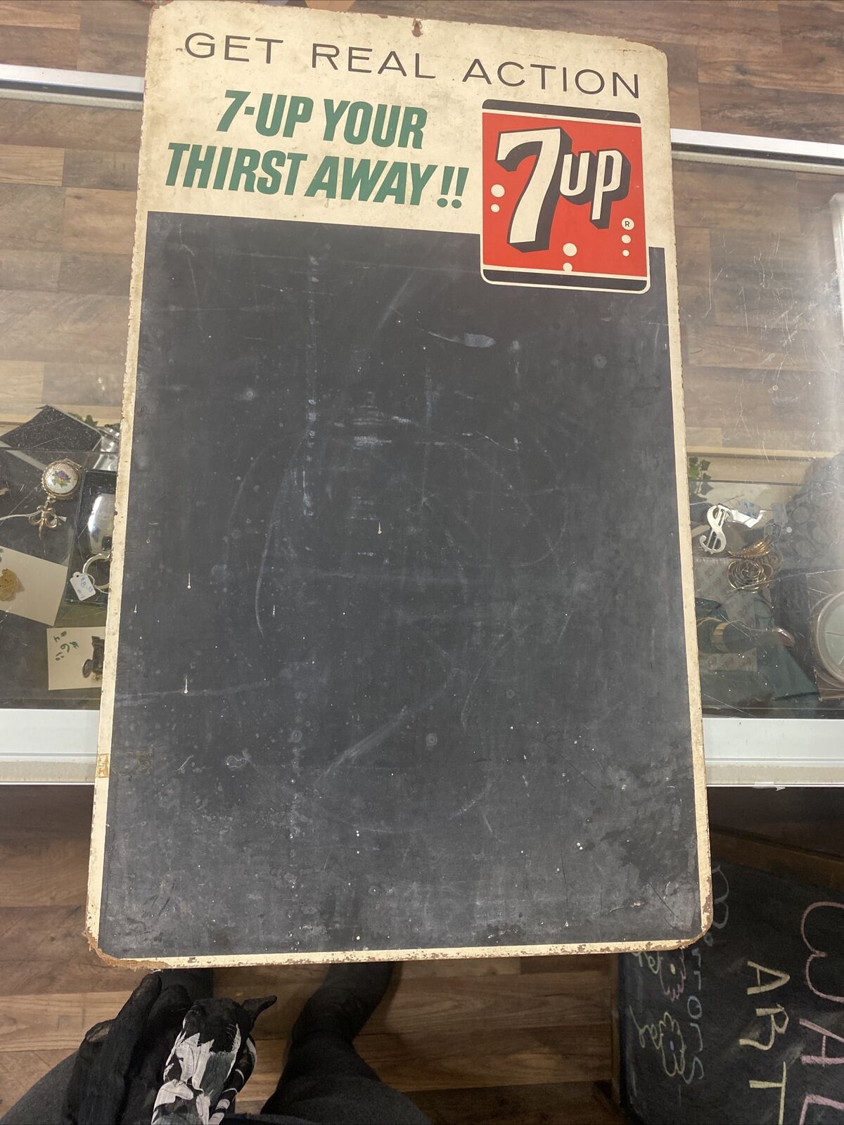 Vintage 7-UP YOUR THIRST AWAY CHALKBOARD/MENU ADVERTISING Soda Pop SIGN