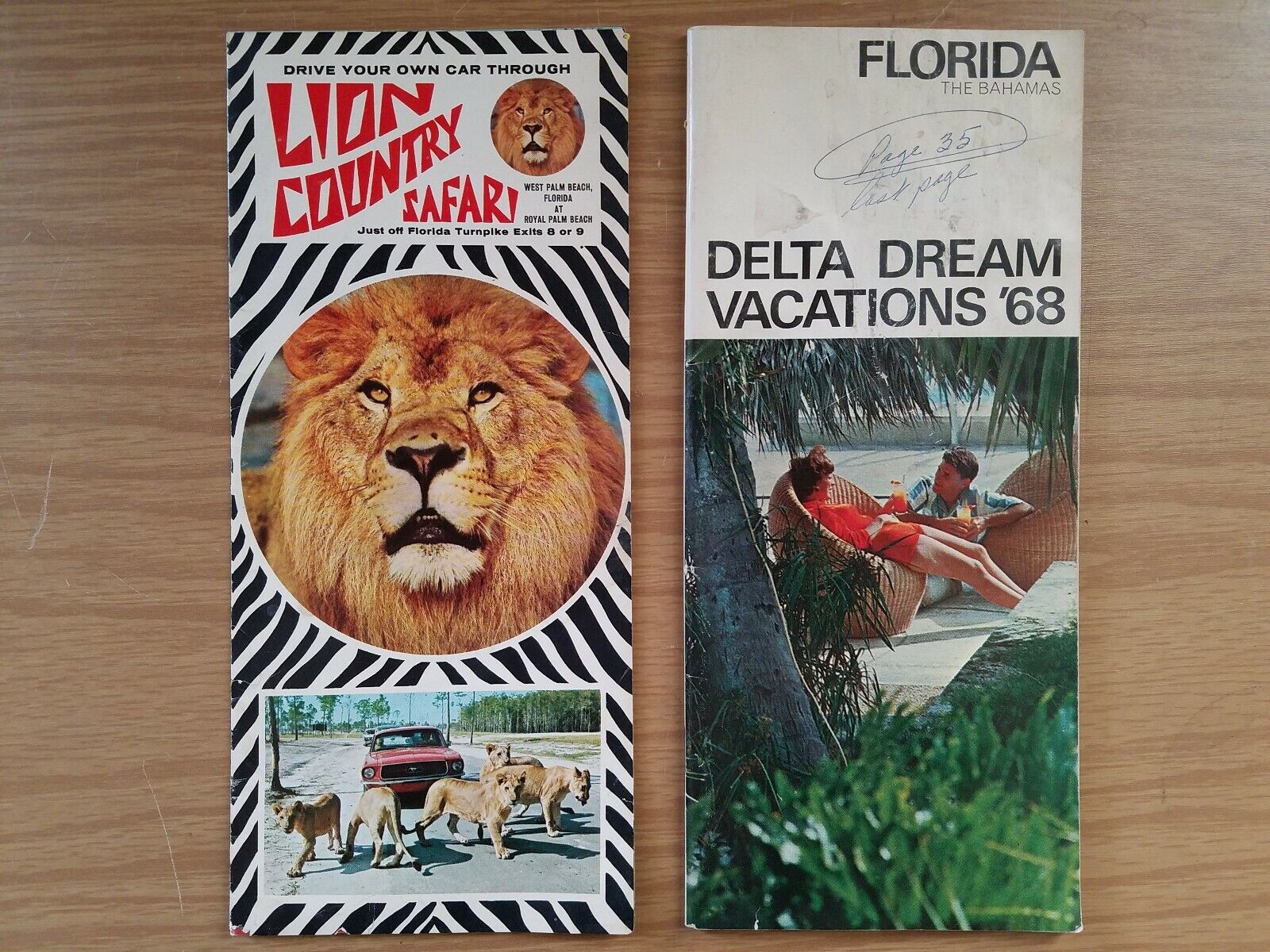 Florida Vacation Brochure Lot of 2 Delta Dream 1968 Lion Safari Vintage 