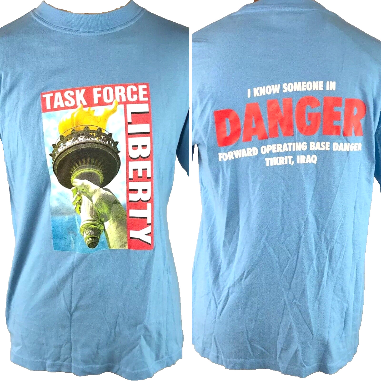 Iraq Danger Base Task Force Liberty T-Shirt sz Large Mens Tikrit Forward 2003-05
