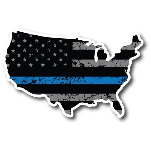 Patriotic Distressed Thin Blue Line American Flag In The Shape Of The US States