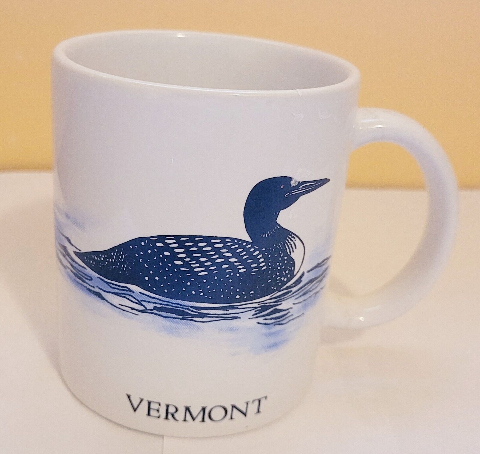 Vermont Common Loon Duck Bird Coffee Cup Mug White Vintage 