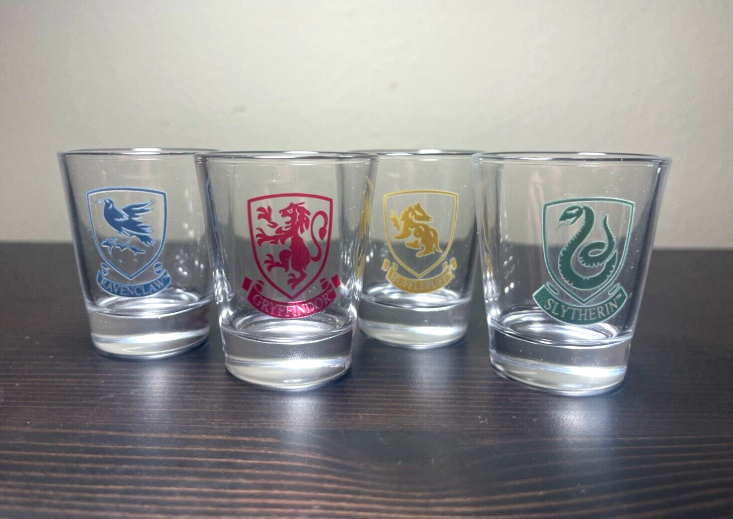 2 Oz. Shotglass Set of 4 Harry Potter Hogwarts Logo Designs