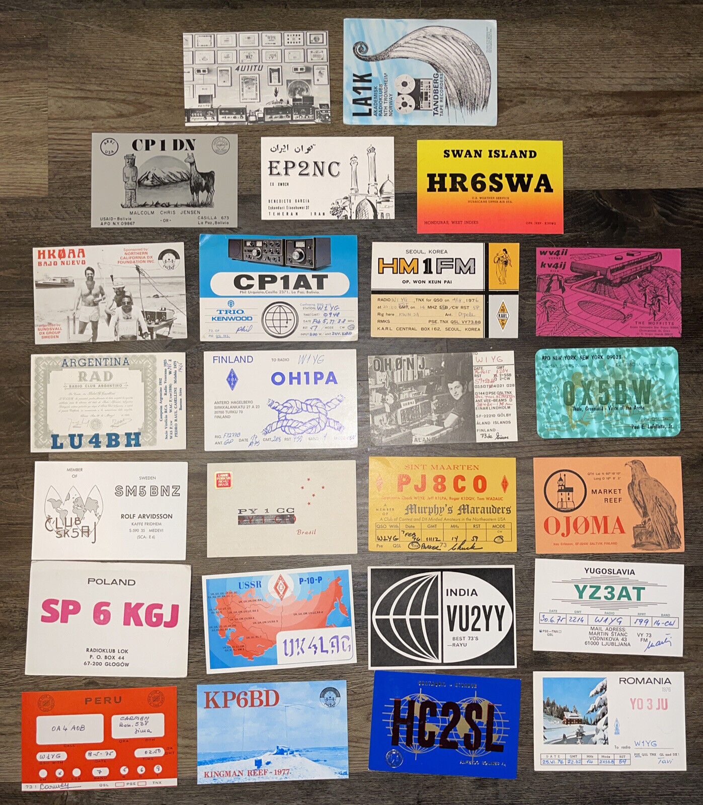 Lot (25) Different Vintage Ham Amateur Radio Call Cards Exotic QSL Postcards