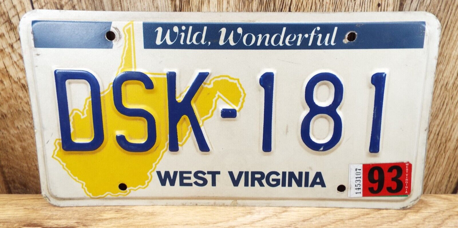 VINTAGE West Virginia STATE OUTLINE License Plate WILD, WONDERFUL