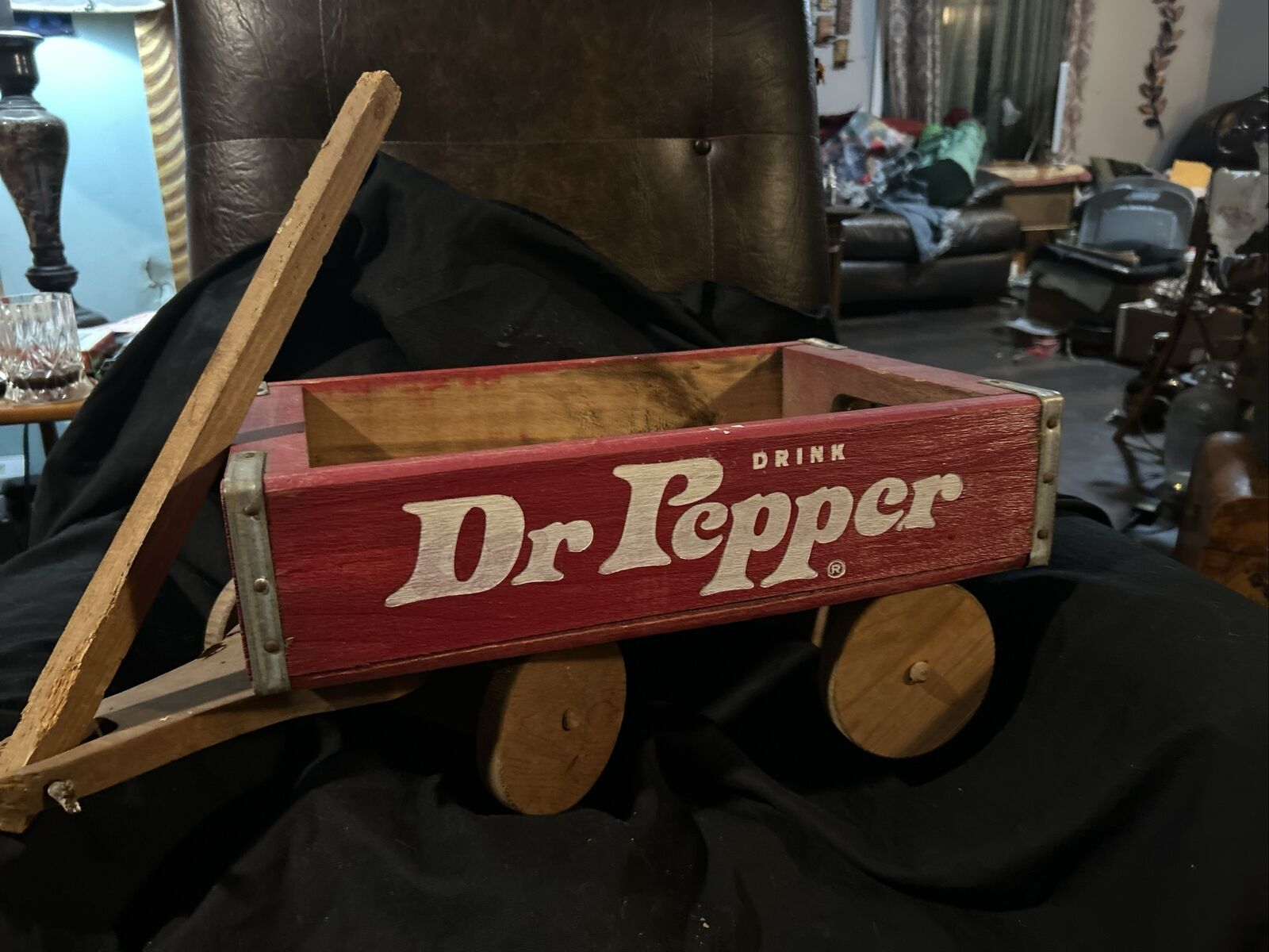 Vintage Wooden Dr Pepper Soda Crate Wagon
