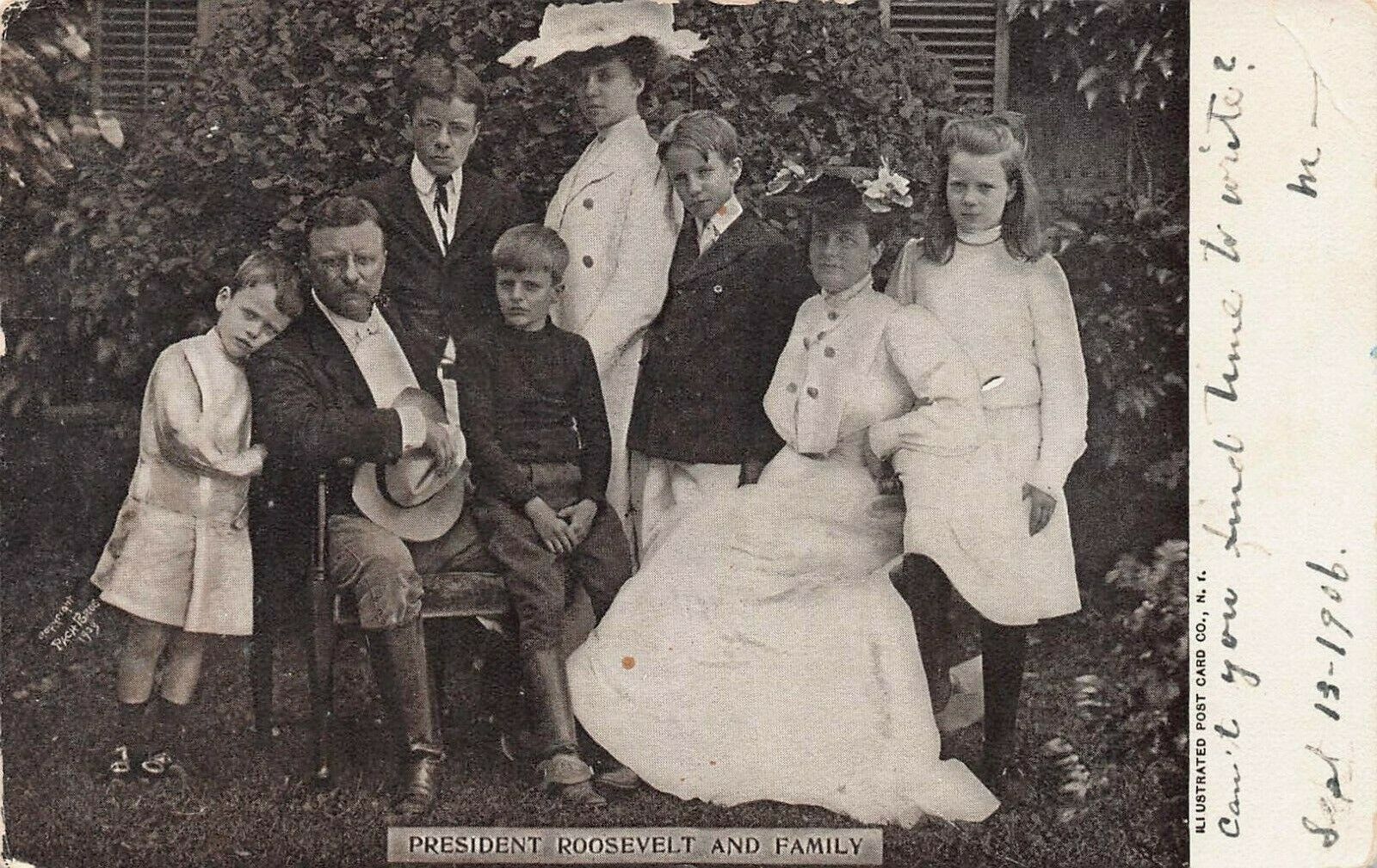 President Theodore Roosevelt and his Family, Very Early Postcard, Used in 1906