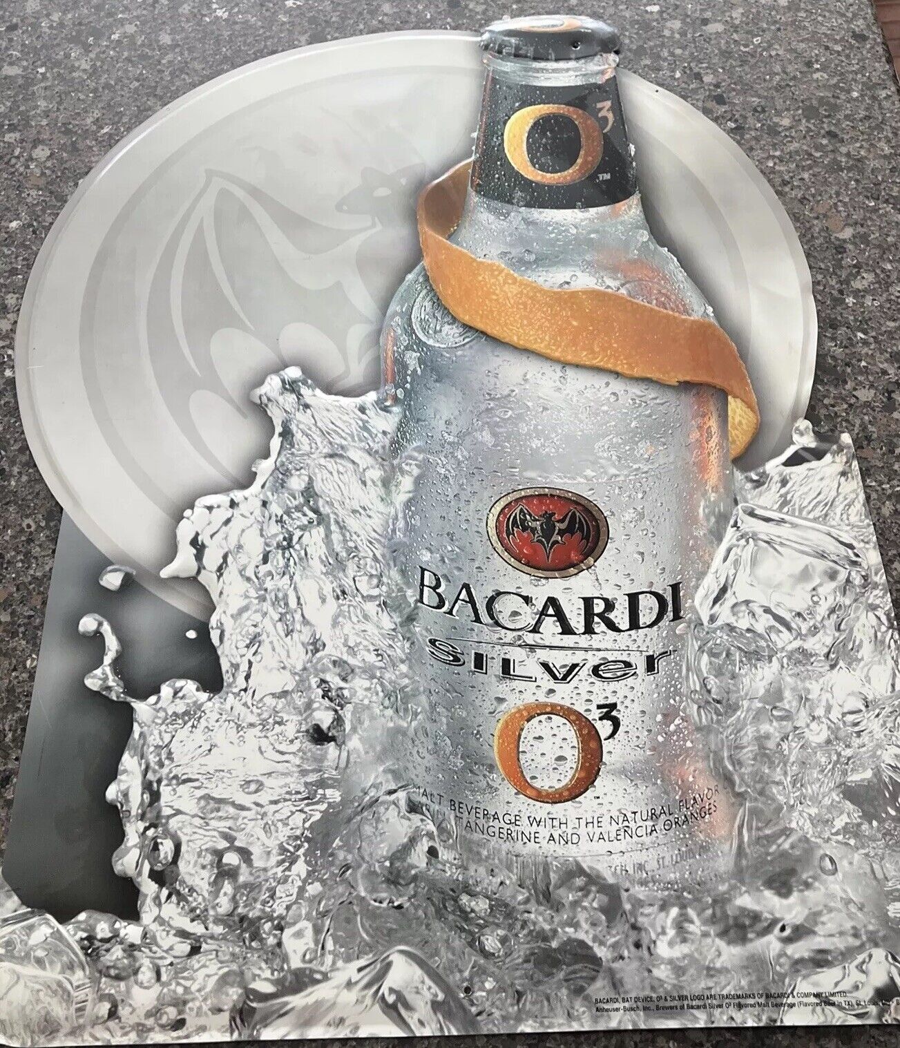 Bacardi Silver O3 Metal Tin Advertising Sign 36x26 Anheuser Busch Malt Beverage