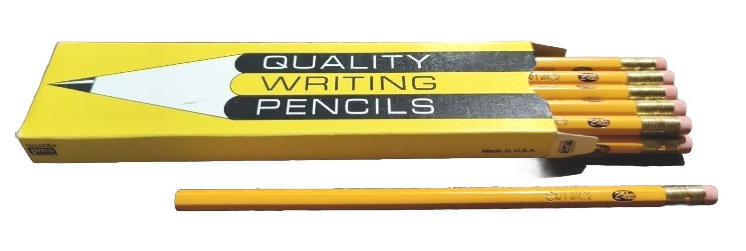 VTG Wood Pencils 12 Quality Writing Pencils Type F Easy Riter 2 5/10 Wooden 