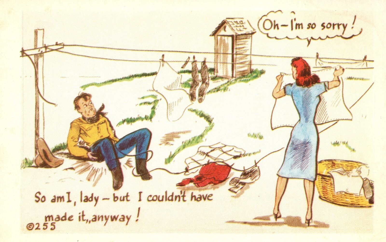 Vintage Postcard Oh I\'M Sorry So Am I A Lady But I Couldn\'t Have Made It Anyway