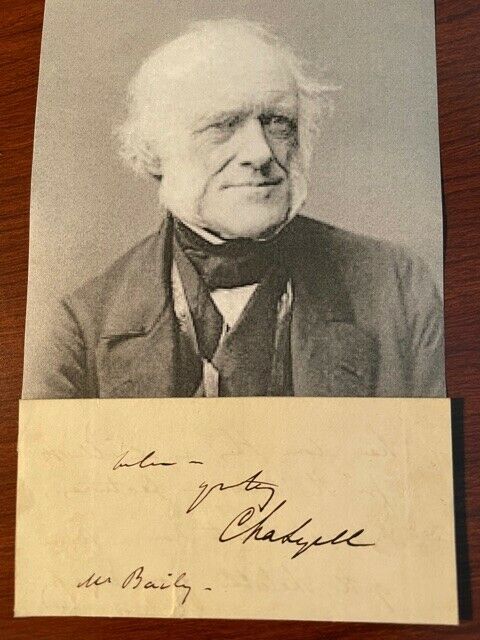CHARLES LYELL SIGNED CARD, GEOLOGIST, CLIMATE CHANGE, CHARLES DARWIN, VOLCANOES