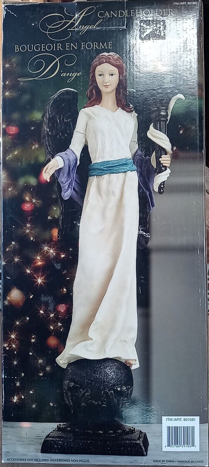 Angel Candle Holder Antique Finish White Dress 19\