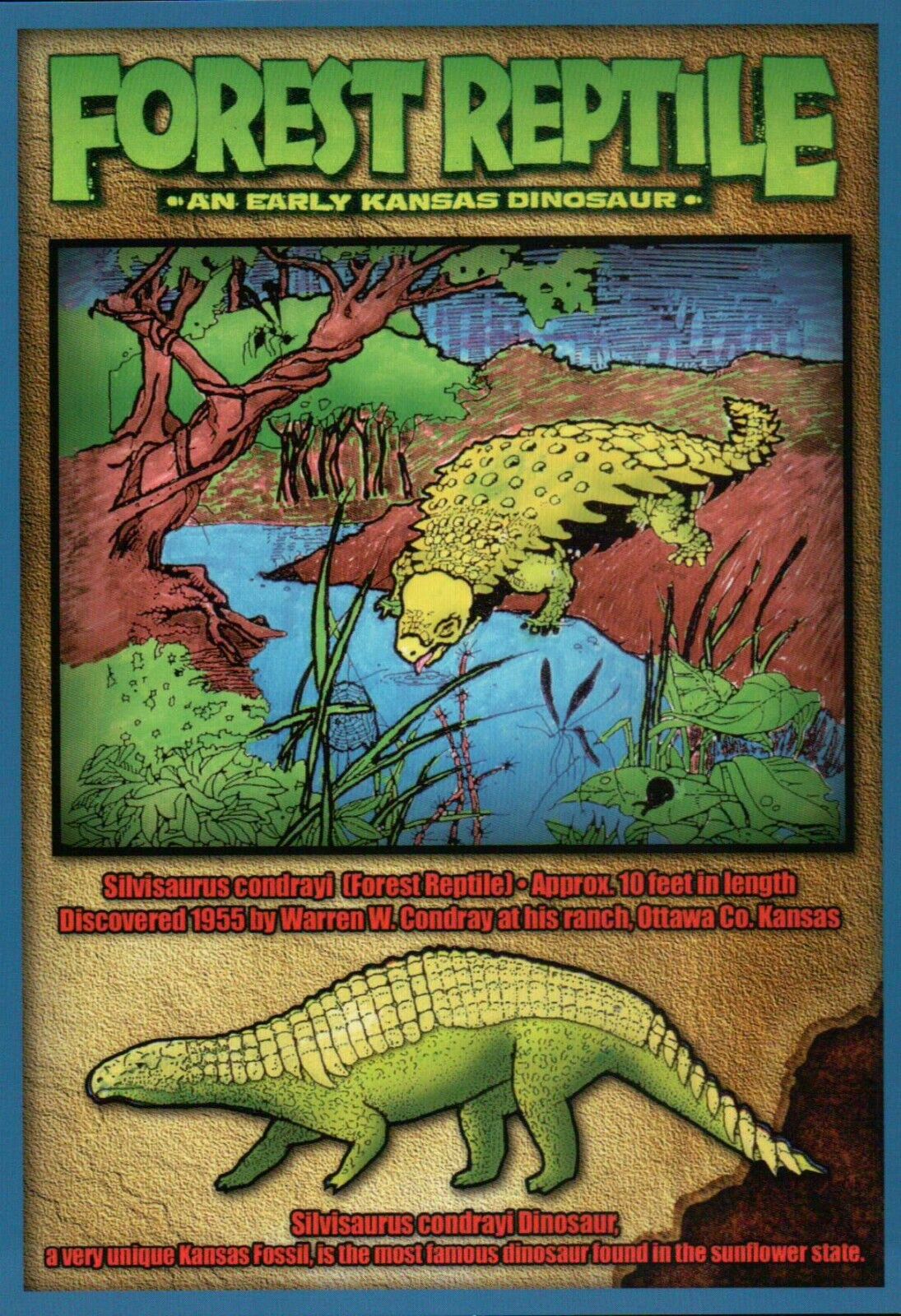 Forest Reptile Early Kansas Dinosaur, Discovered in 1955, KS --- Animal Postcard