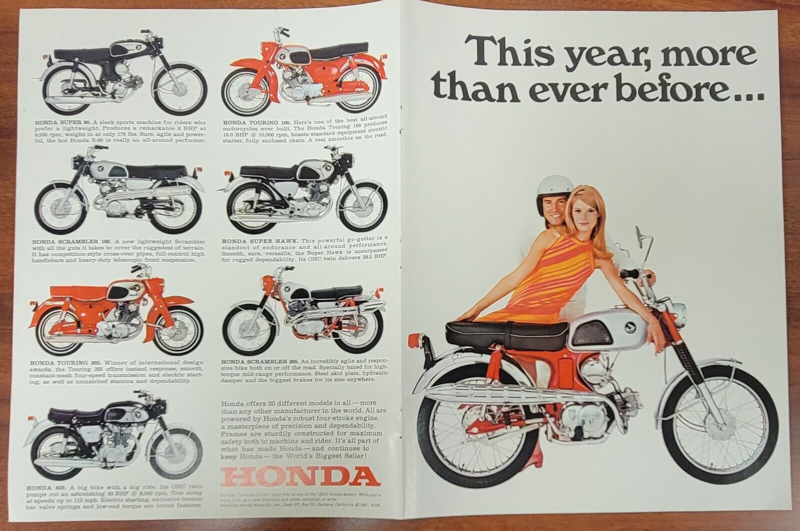 1967 Honda Motorcycle Fold Out Touring 305 160 Scrambler 160 305 Super Hawk