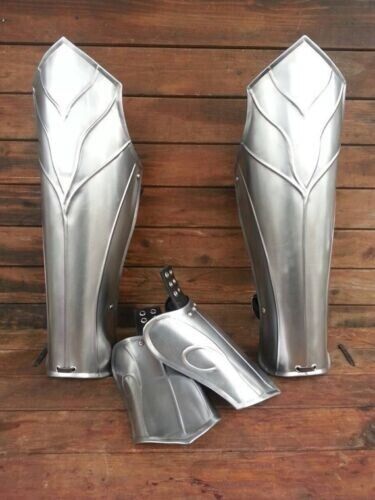 Medieva Thranduil's Armor - Steel Elf Leg Greaves- LOTR-LARP Elven Silver Polish