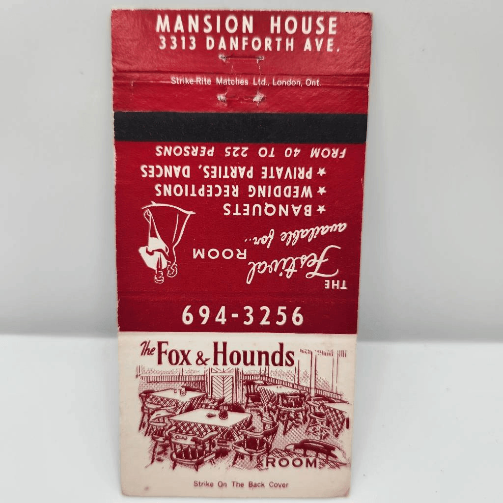 Vintage Matchcover The Fox & Hounds Room Mansion House London Ontario Canada