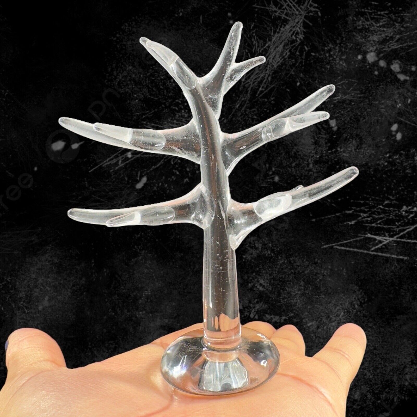 Whimsical Clear Art Glass Tree Ring Holder Trinket Glass Tree Hand Blown Glass