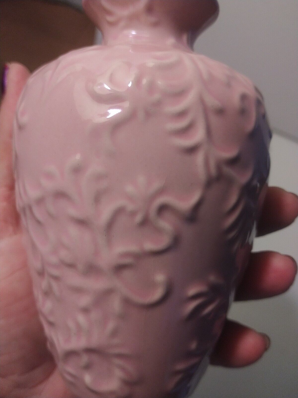 Pair Porcelian Vases Pale Pink & Glazed Emboss Art- Vintage-Marked