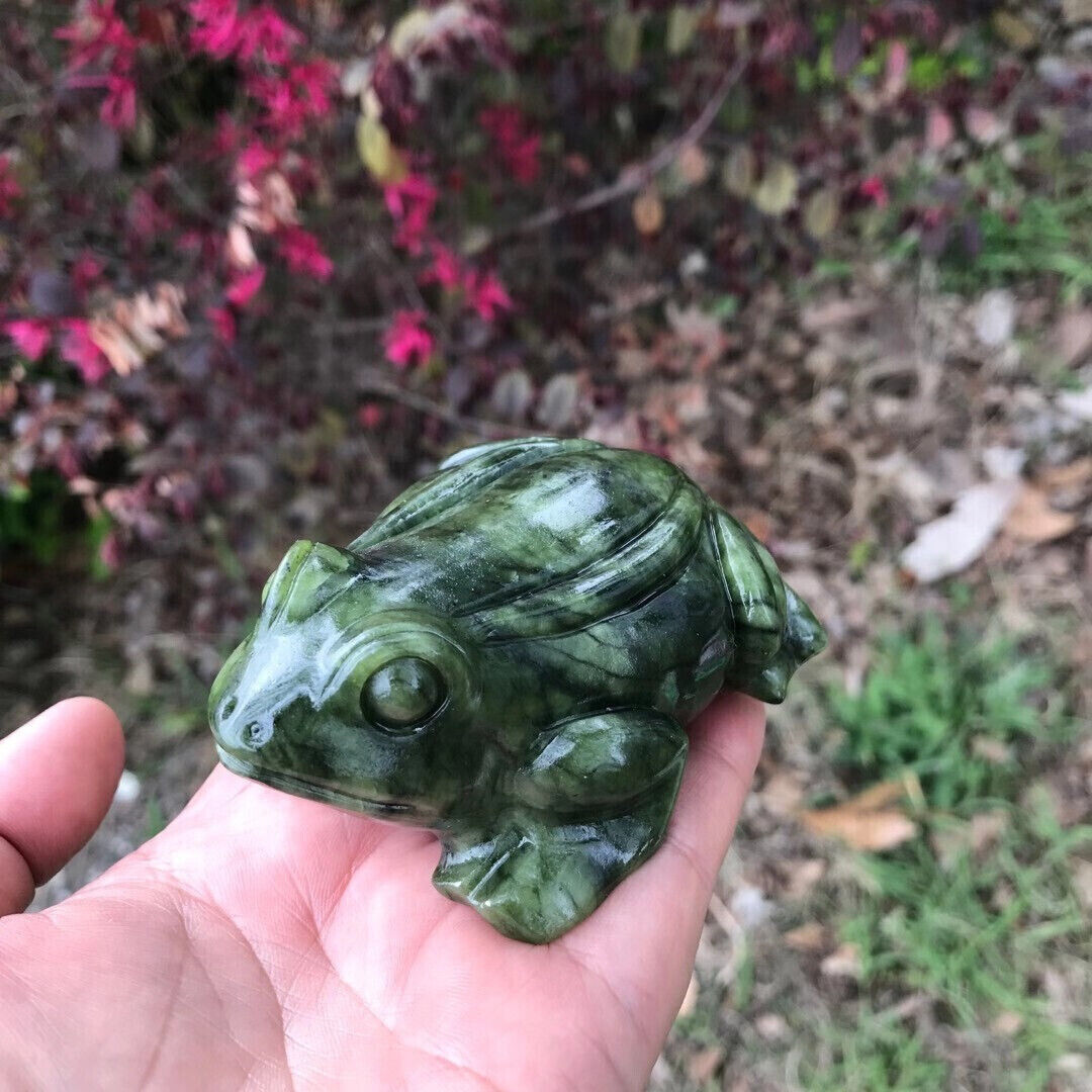 Natural Jade Quartz Carved frog Skull Crystal Reiki Healing Gem Decor