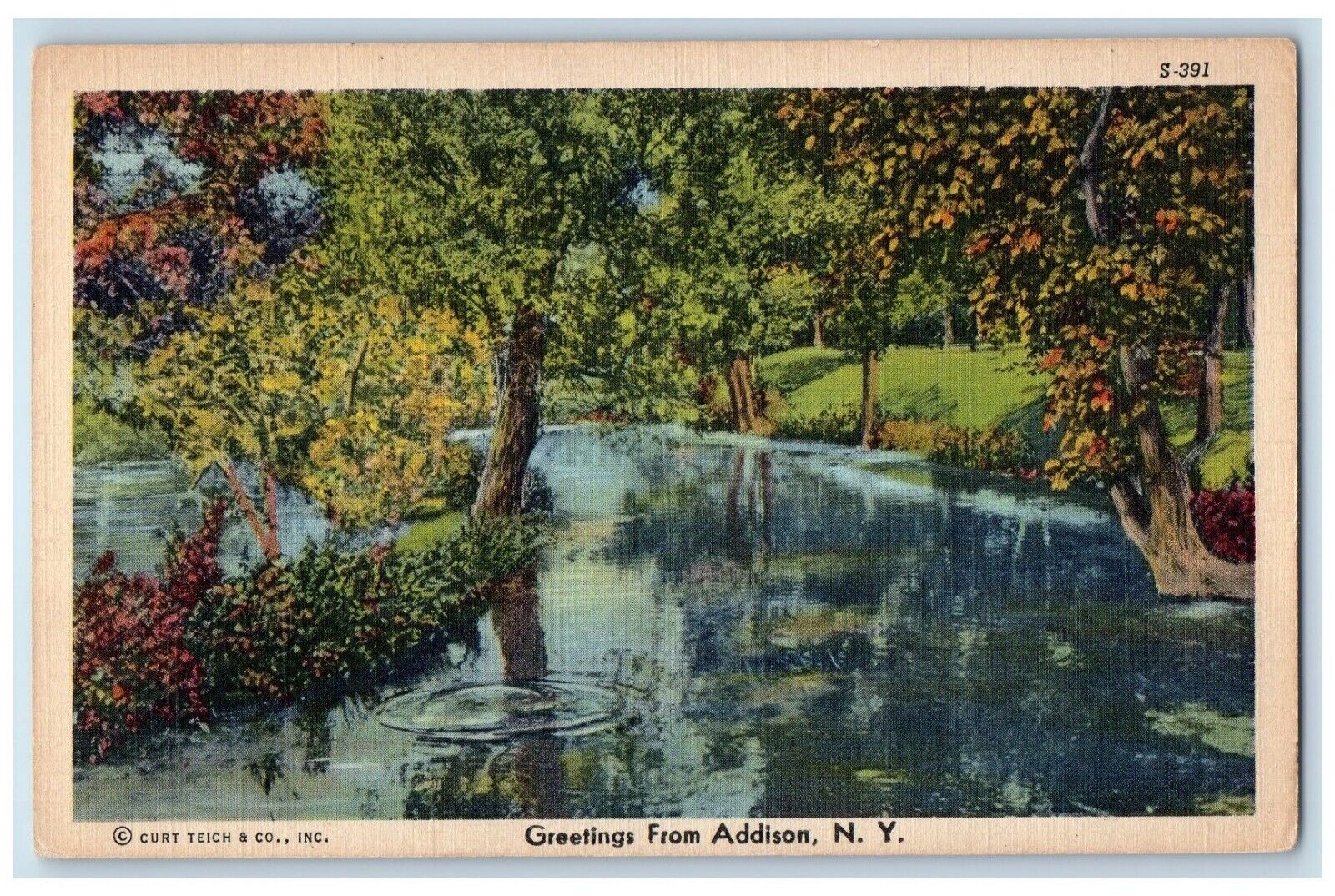 c1940 Greetings From Addison River Lake Swamp New York Vintage Antique Postcard