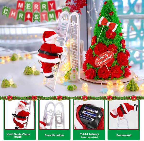 Electric Climbing Ladder Santa Claus Doll Party Music Birthday Home Decor Gift