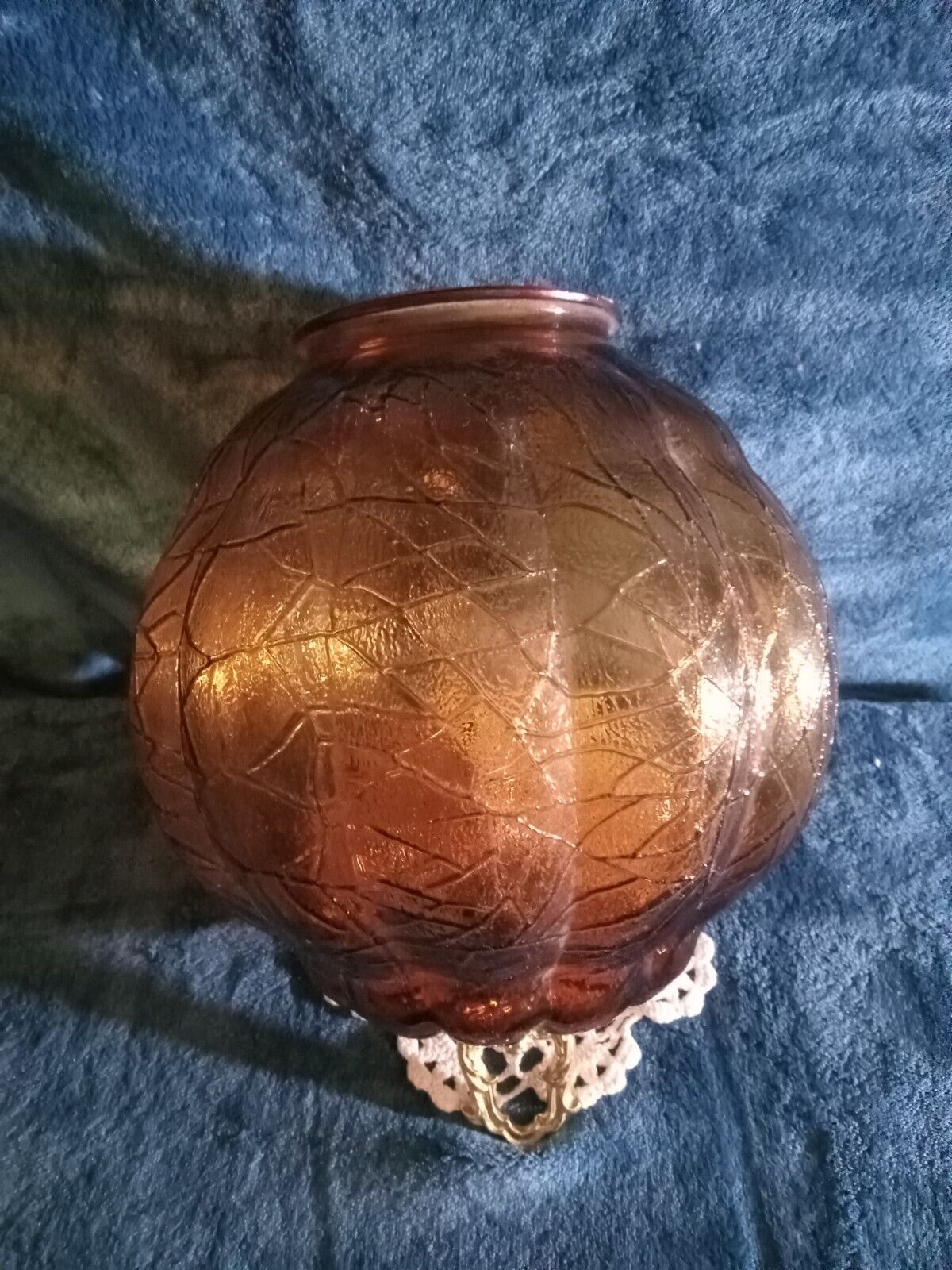 Vintage Orange Mid Century Crackled Glass Ceiling Globe Light Cover 