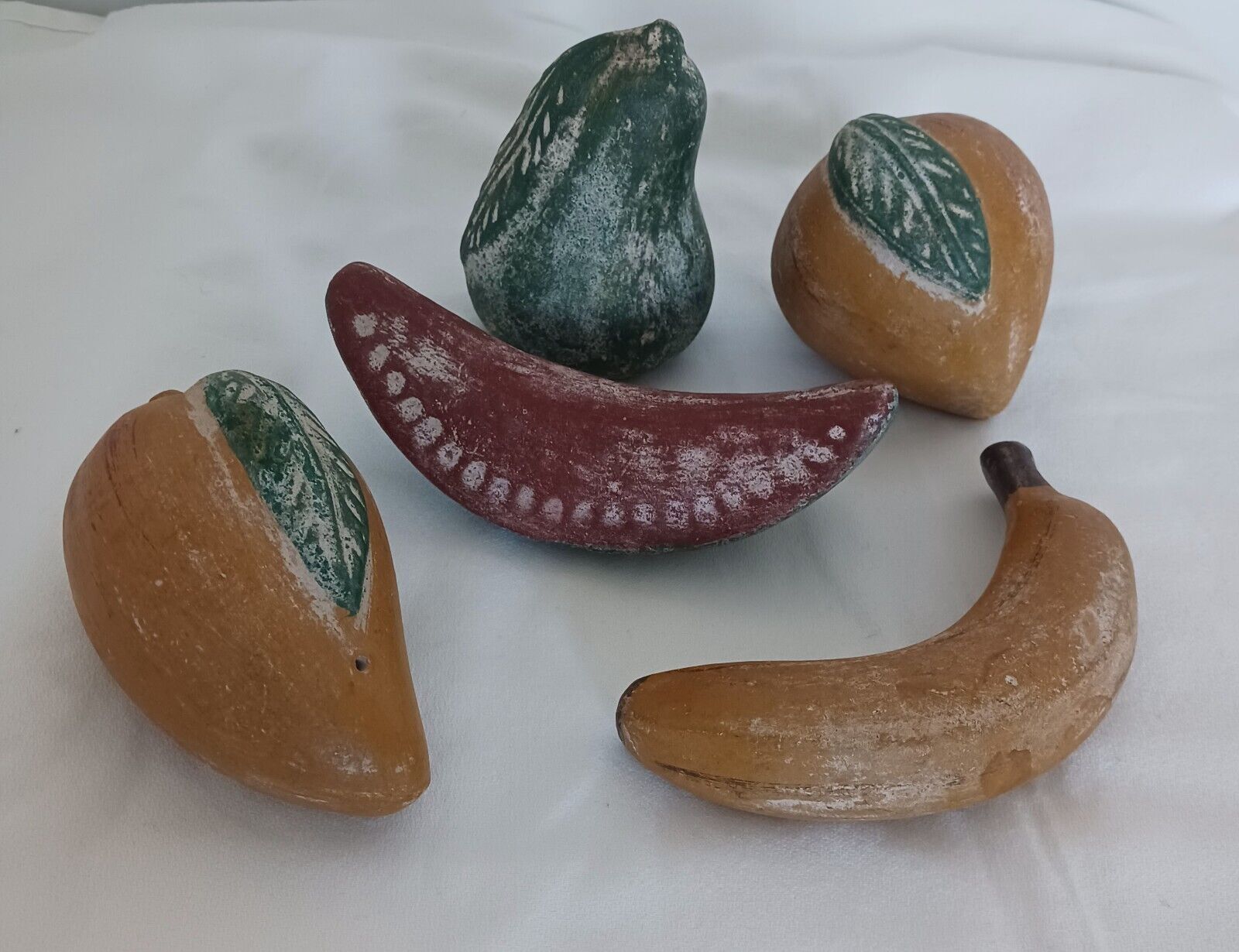 Vintage Mexican Clay Pottery Terracotta Fruit Hand Painted 5 Pieces