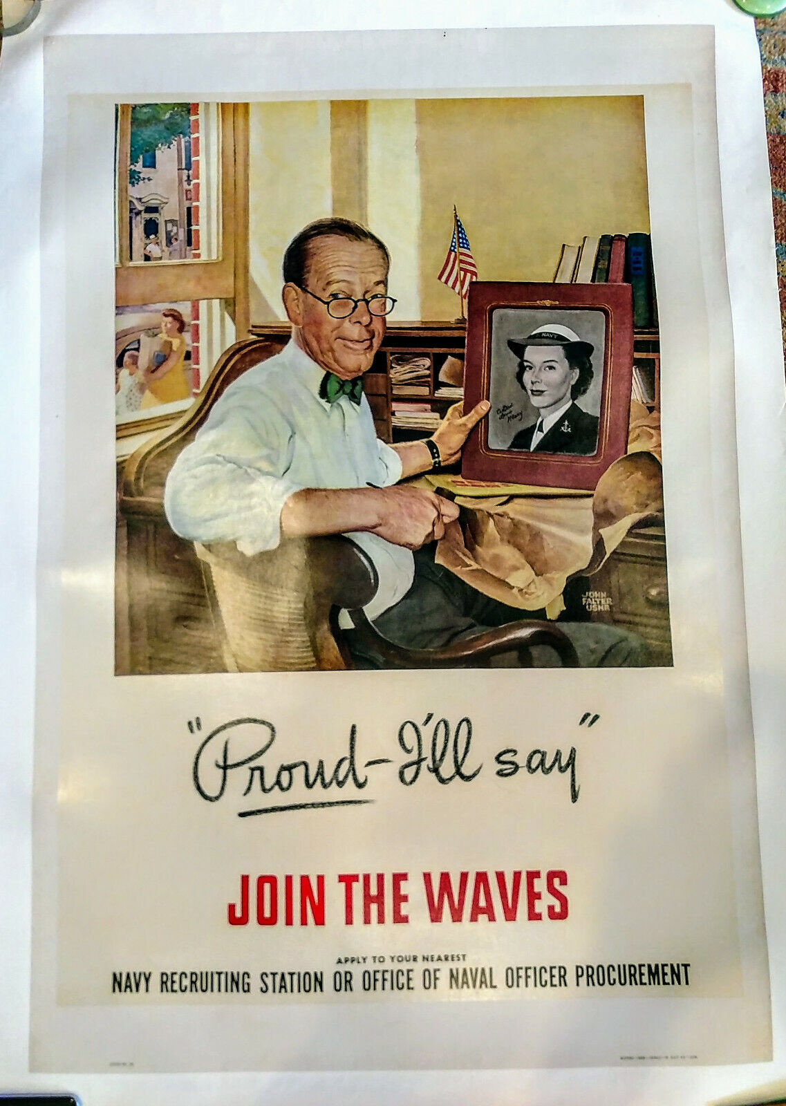 Vintage Propaganda US WWII Proud I'll Say Join the WAVES John Falter 1943 28x42