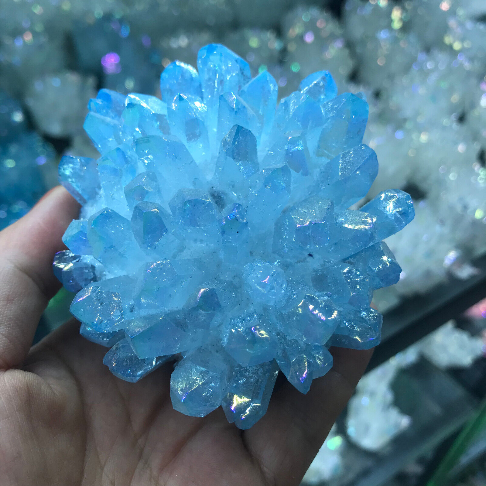 1pcs 300g+ Natural Crystal electroplate blue Cluster Quartz Specimen Reiki 03