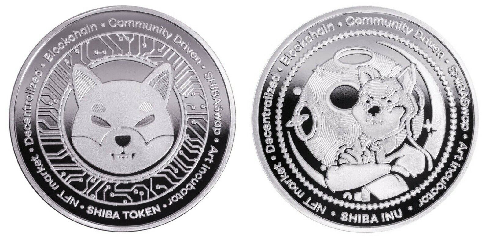 1.2 oz Physical Shiba Inu SHIB Iron Coin Token Round Crypto Silver Color 44mm