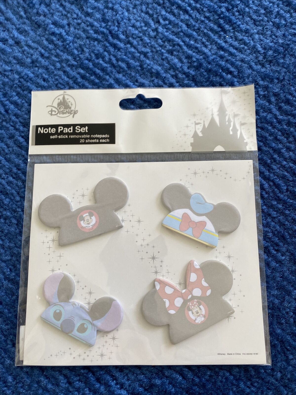 Disney Park Note Pad Mickey Ears Self-stick Set of 4 Stitch Mickey Minnie Donald