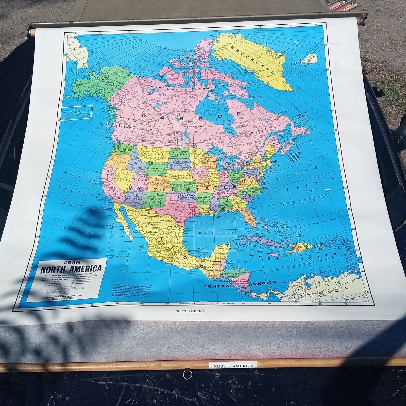 Vintage George F. Cram school Pull Down Map Of  North America VERY RARE