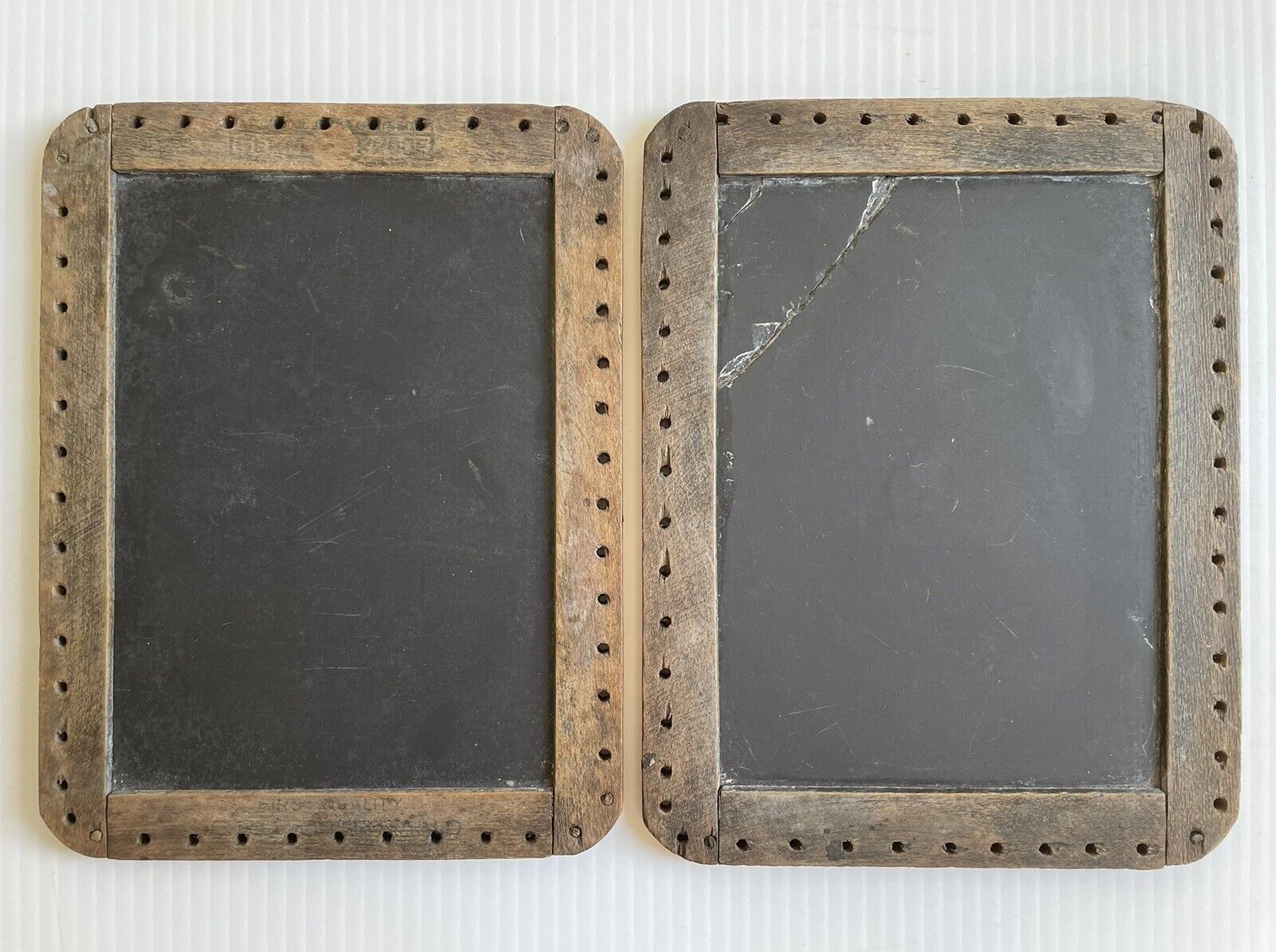 Pair of Vintage/Antique Two-Sided School Slate Writing Chalkboards Wood Frames