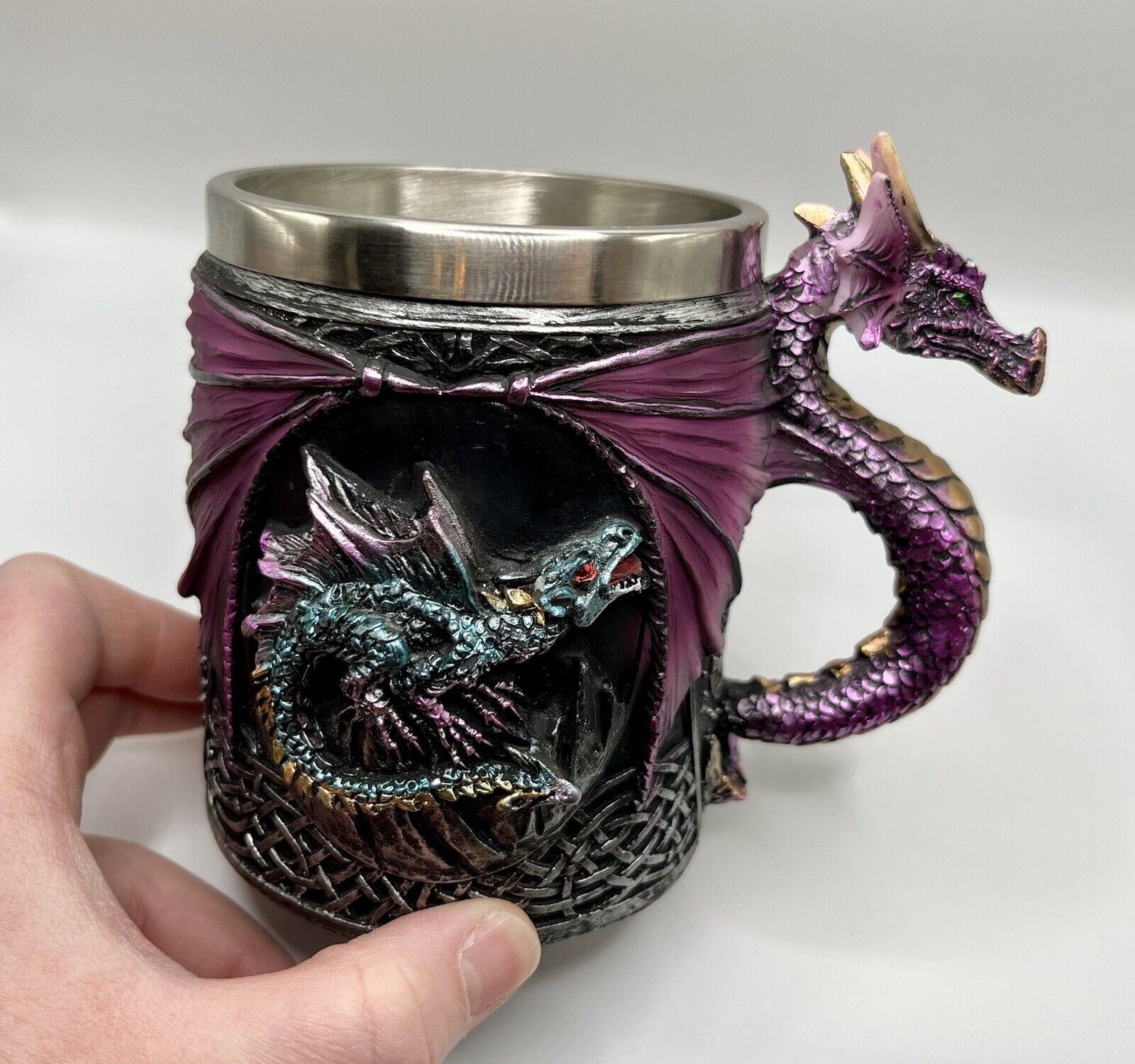 Ebros Conception Blue Fire Purple Dragon Beer Stein Tankard Coffee Cup Mug 12oz