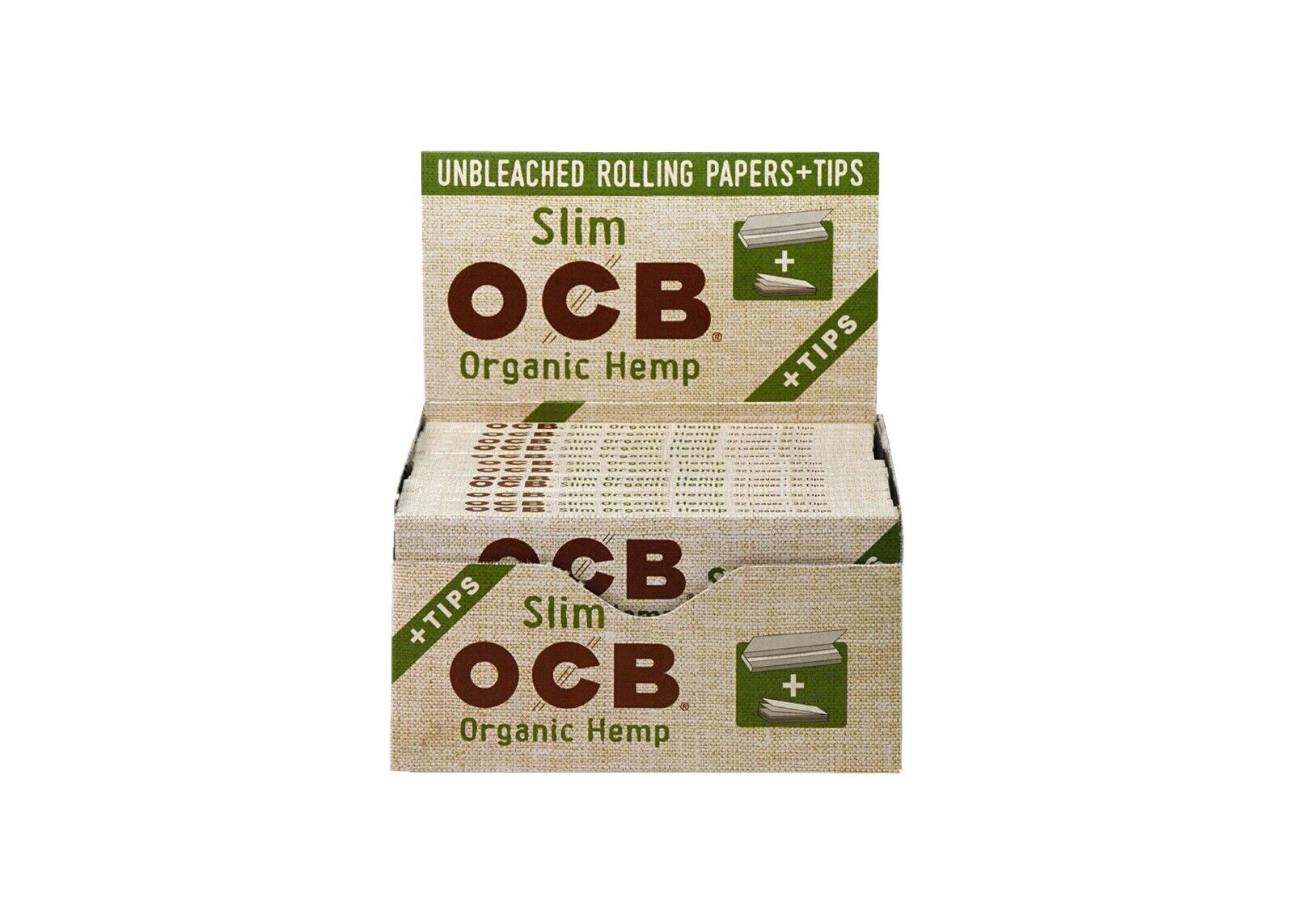 OCB Organic Hemp Rolling Papers SLIM + TIPS   (24 PACKS)