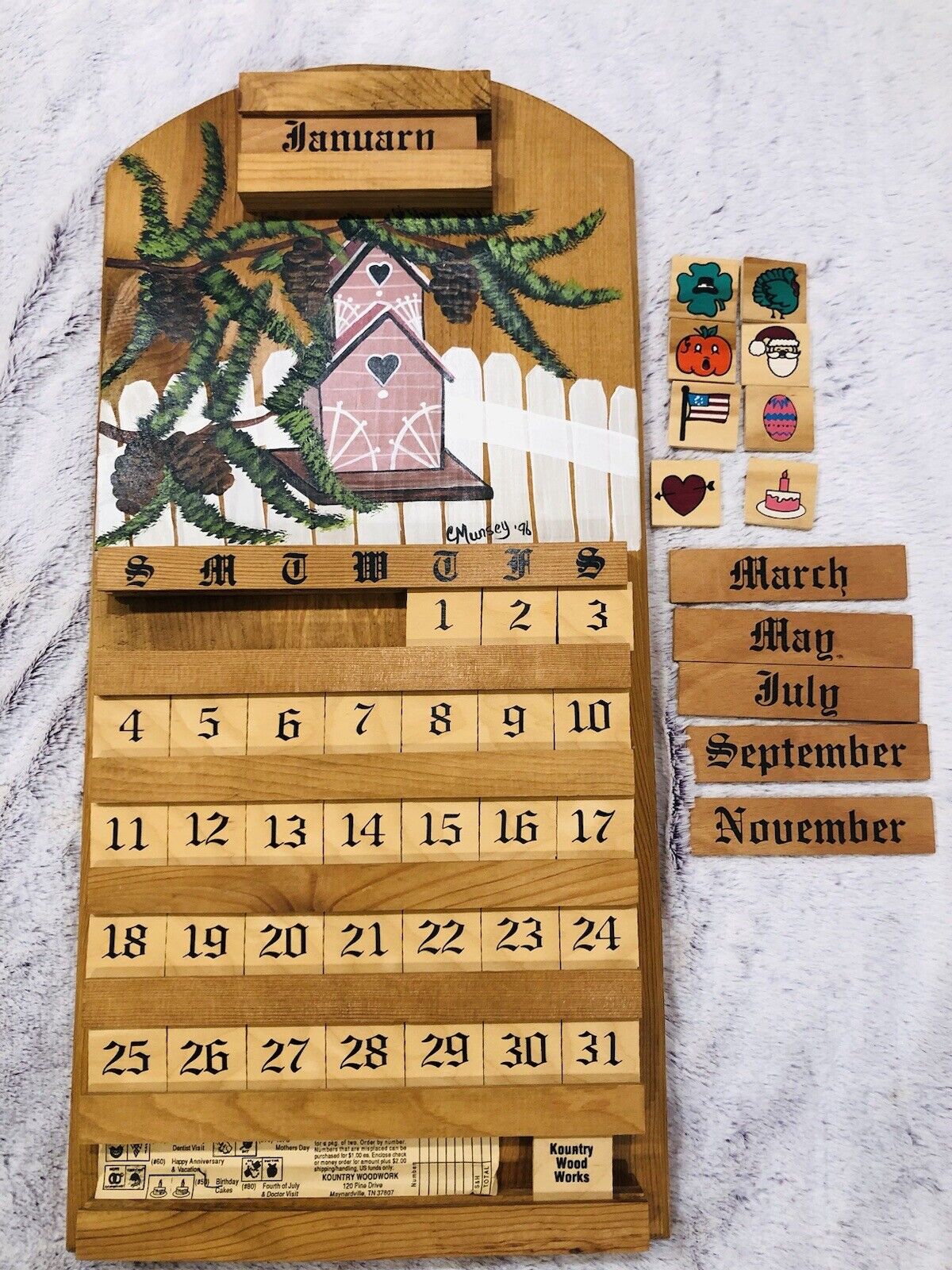 Vtg 1996 Wooden Wall Hanging Perpetual Calendar Hand Painted USA Made