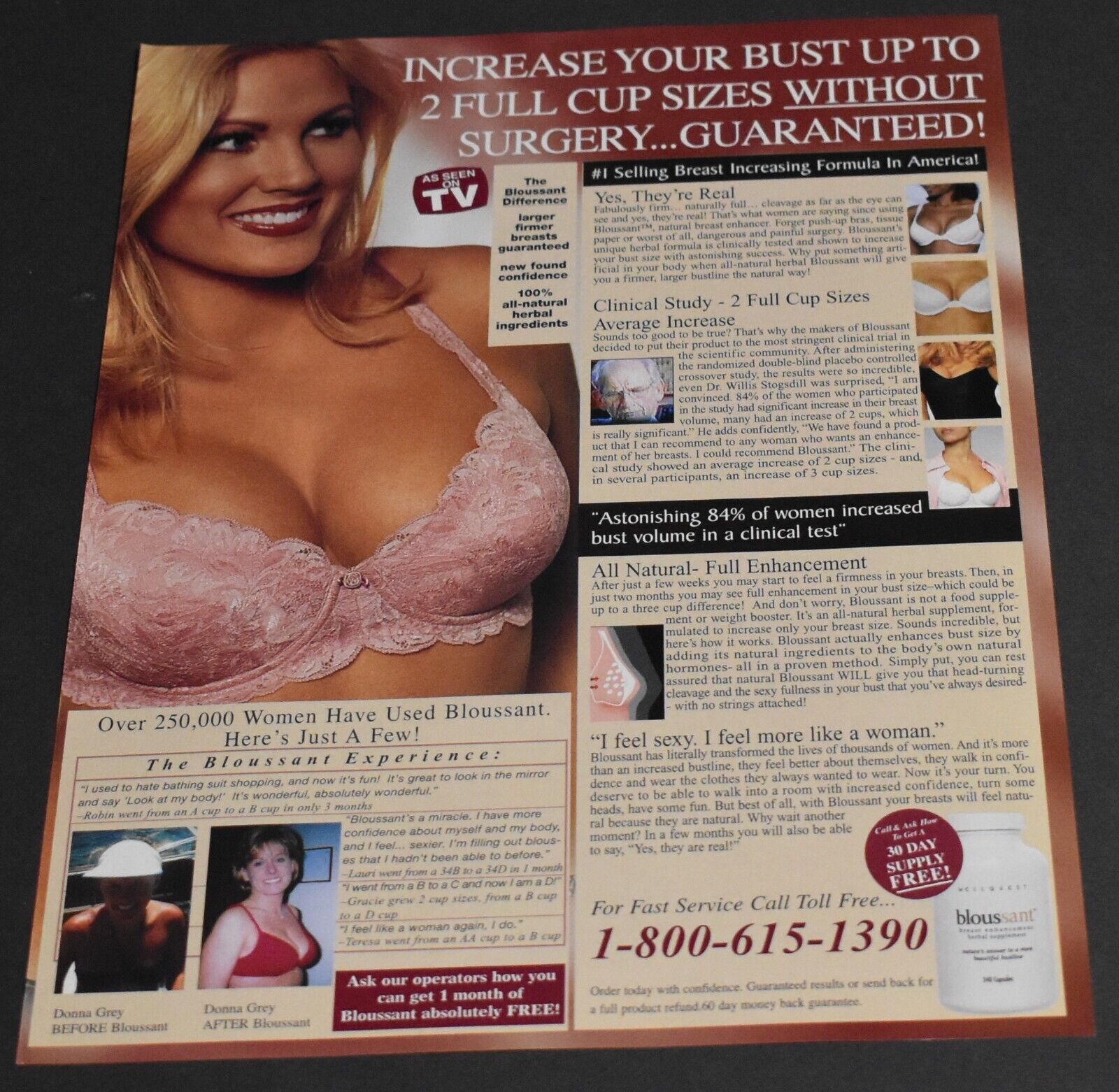 2002 Print Ad Sexy Bloussant Bust Increase Enhancement Capsules Blonde Lady Art