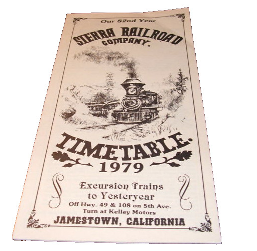 1979 SIERRA RAILROAD COMPANY TIMETABLE JAMESTOWN CALIFORNIA