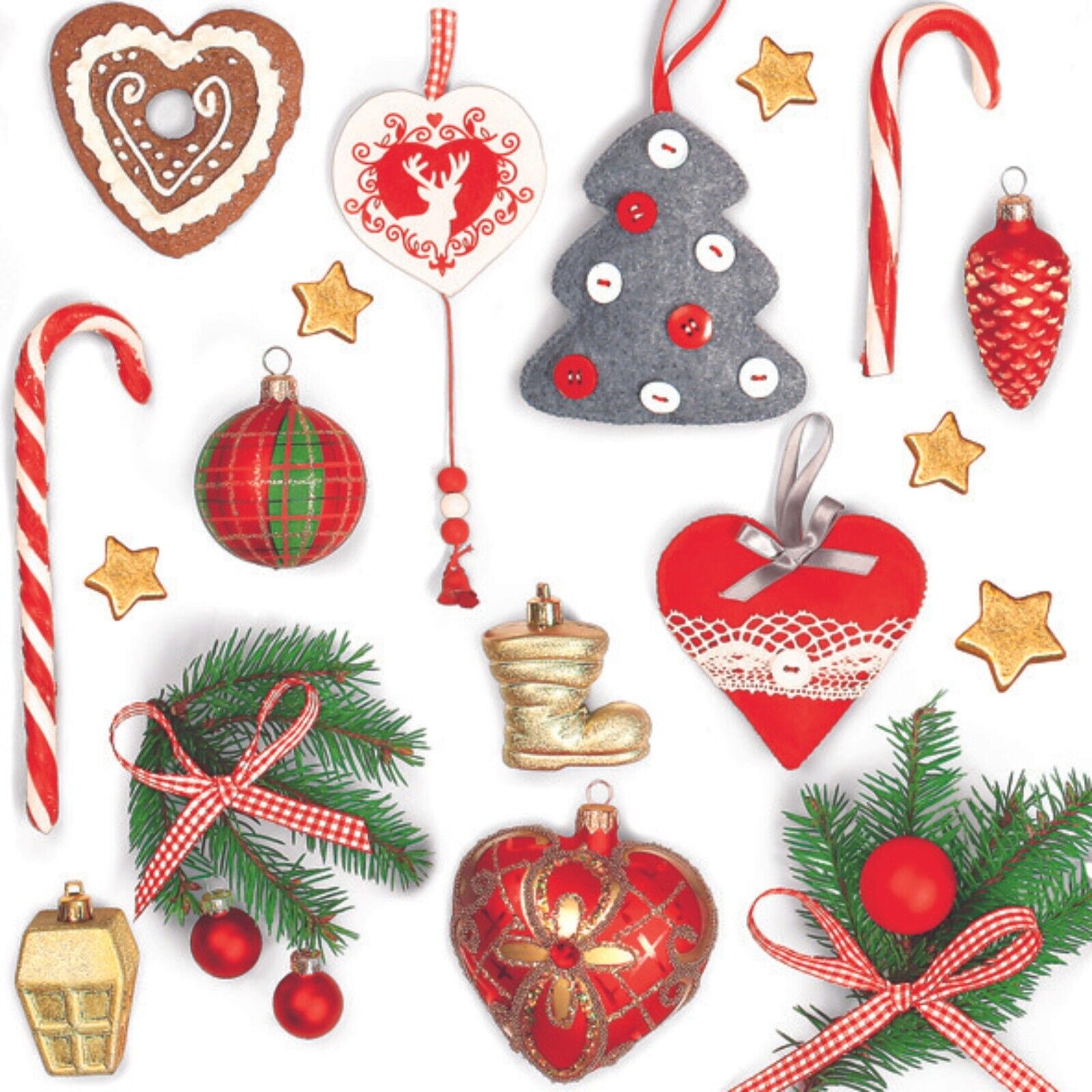 (2) Christmas Decoupage Paper Napkins Red Ornaments Craft Lunch Napkin - TWO