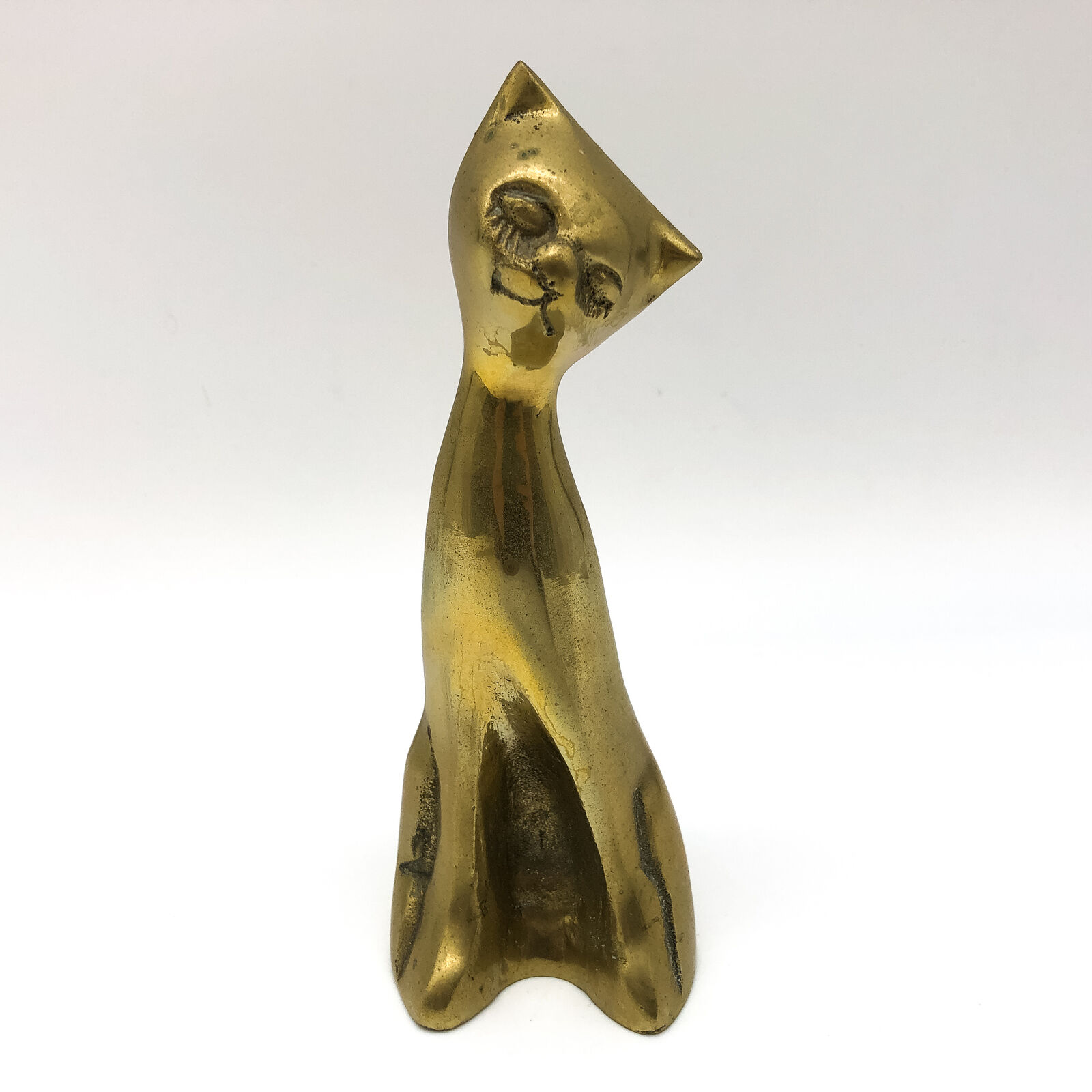 Vintage Brass Siemese Cat Figurine Mid Century Modern MCM Statue Seated 6.5
