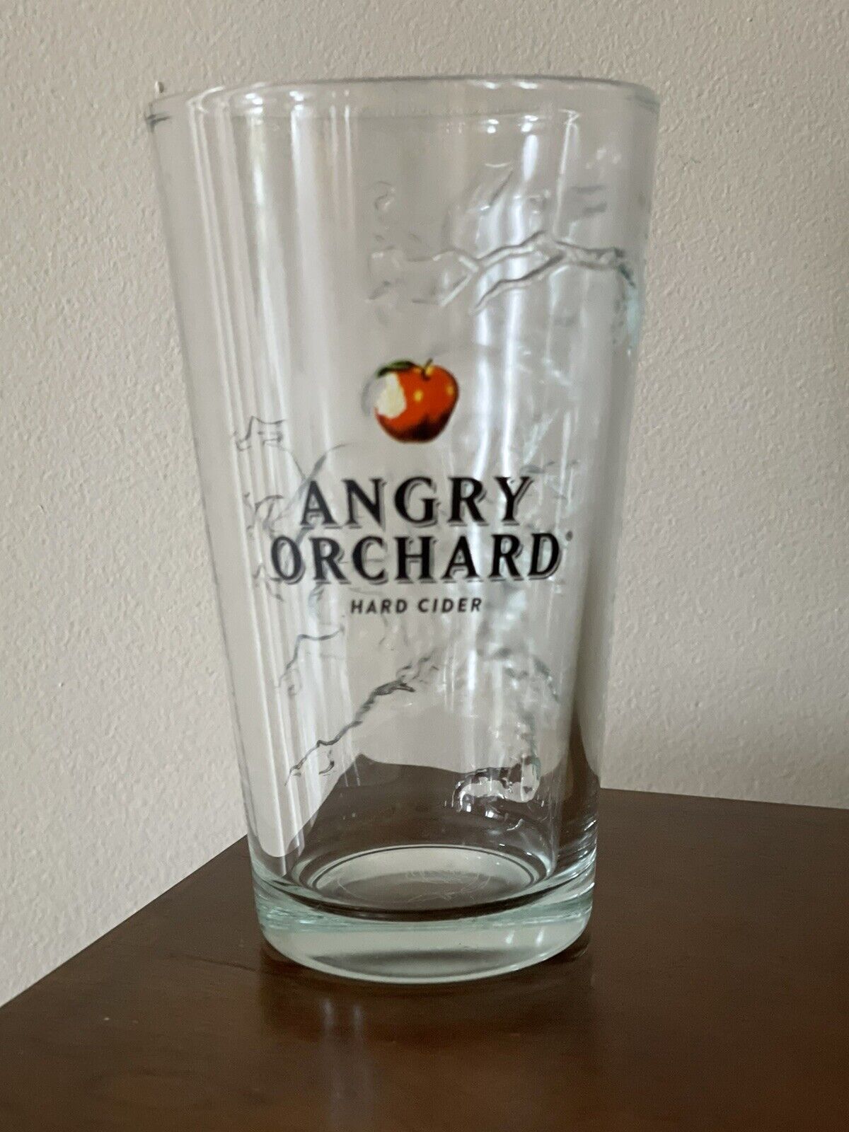 Angry Orchard Hard Cider Embossed Raised Thick Pint Glass 16oz Tree