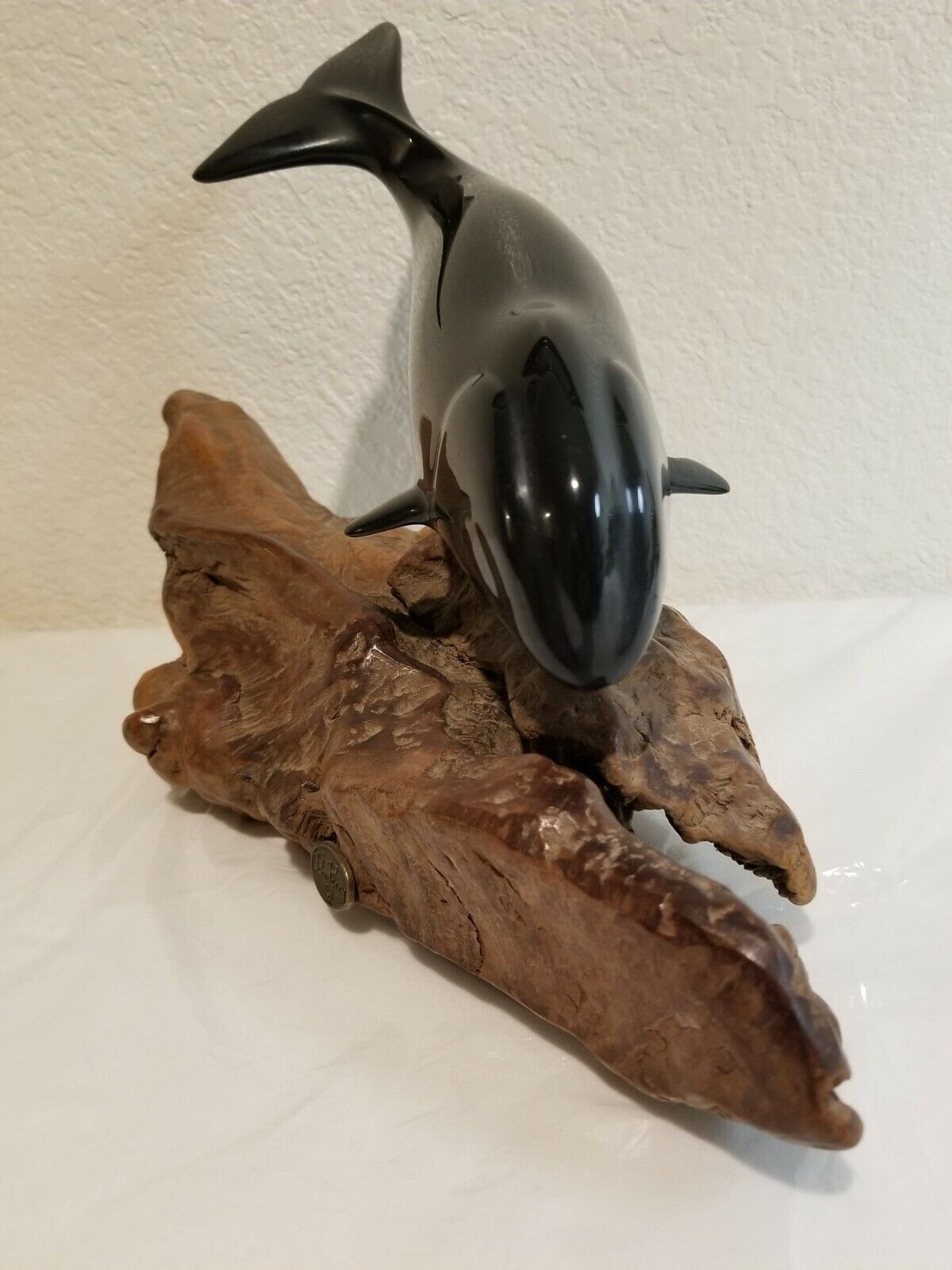 VTG John Perry Black Bowhead Whale Sculpture 14\
