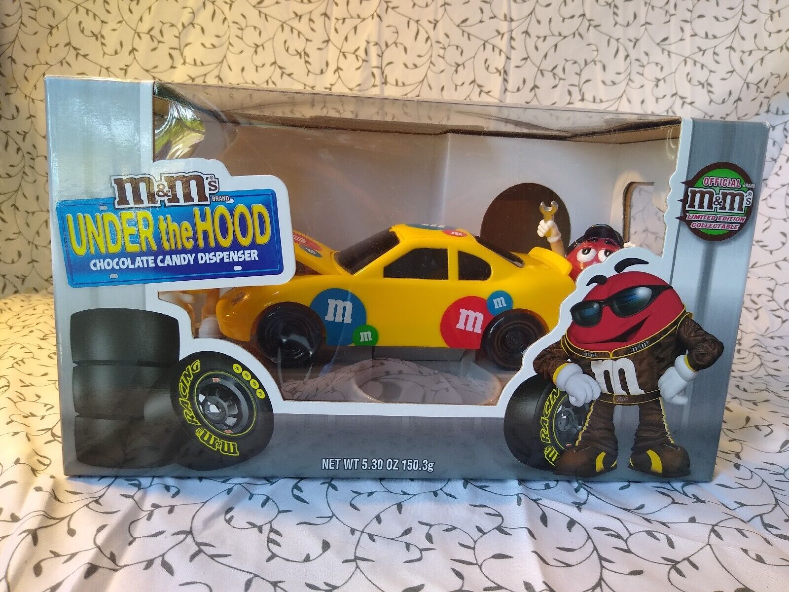 M&M\'s Under The Hood RACE CAR Candy Dispenser Yellow Limited Edition Missing MMs