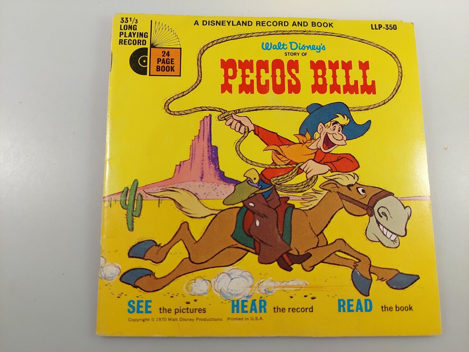  Vintage Vinyl PECOS BILL SEE HEAR READ Book & Record Disney 1970 