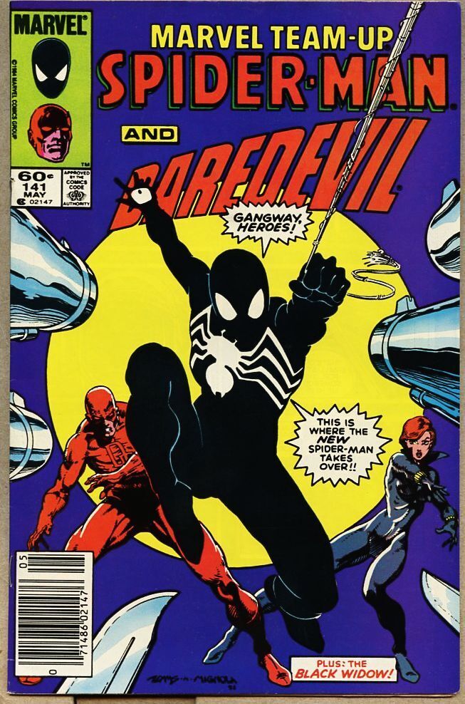 Marvel Team-Up #141-1984 vf- 7.5 1st Black costume in MTU Spider-Man Daredevil