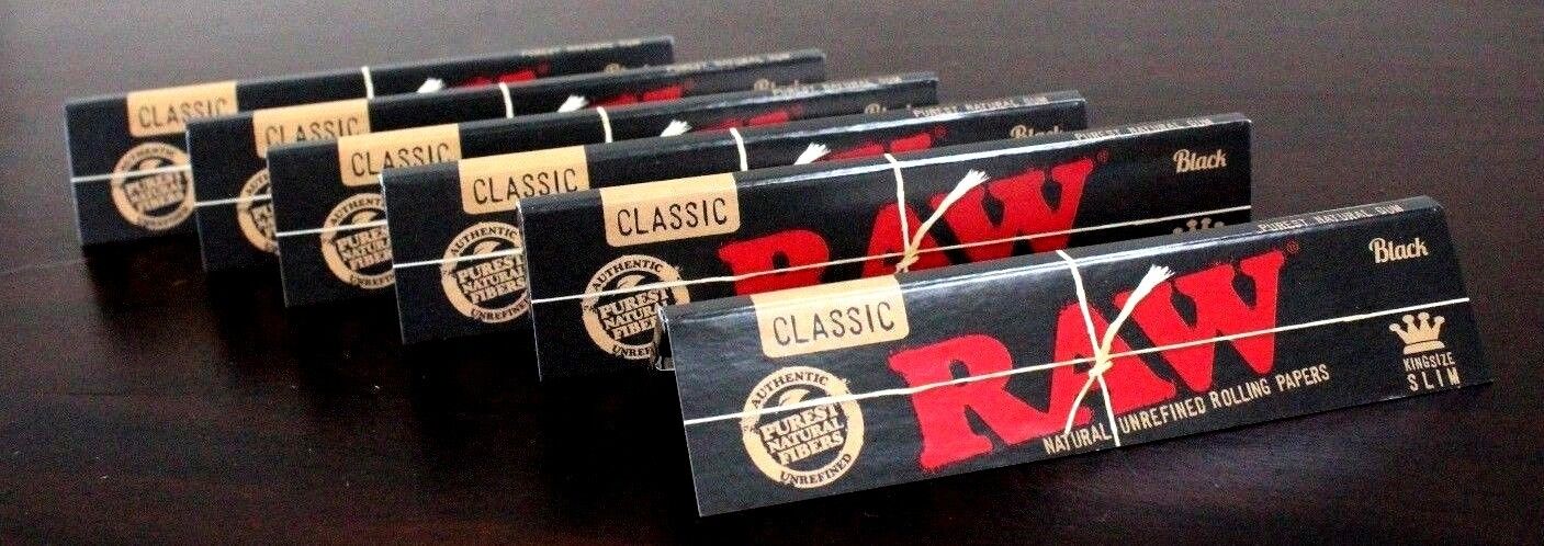 Raw Black King Size Slim Rolling Cigarette Papers 6x Natural Unrefined~SALE