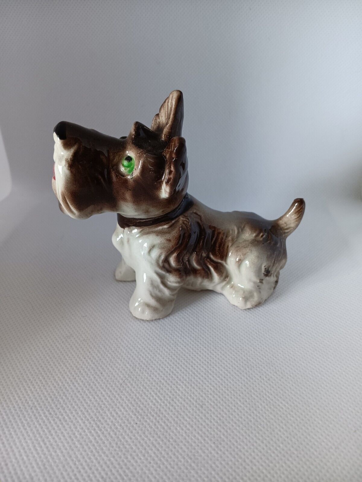 Vintage SCHNAUZER Puppy Dog Porcelain Figurine with Green Eyes 