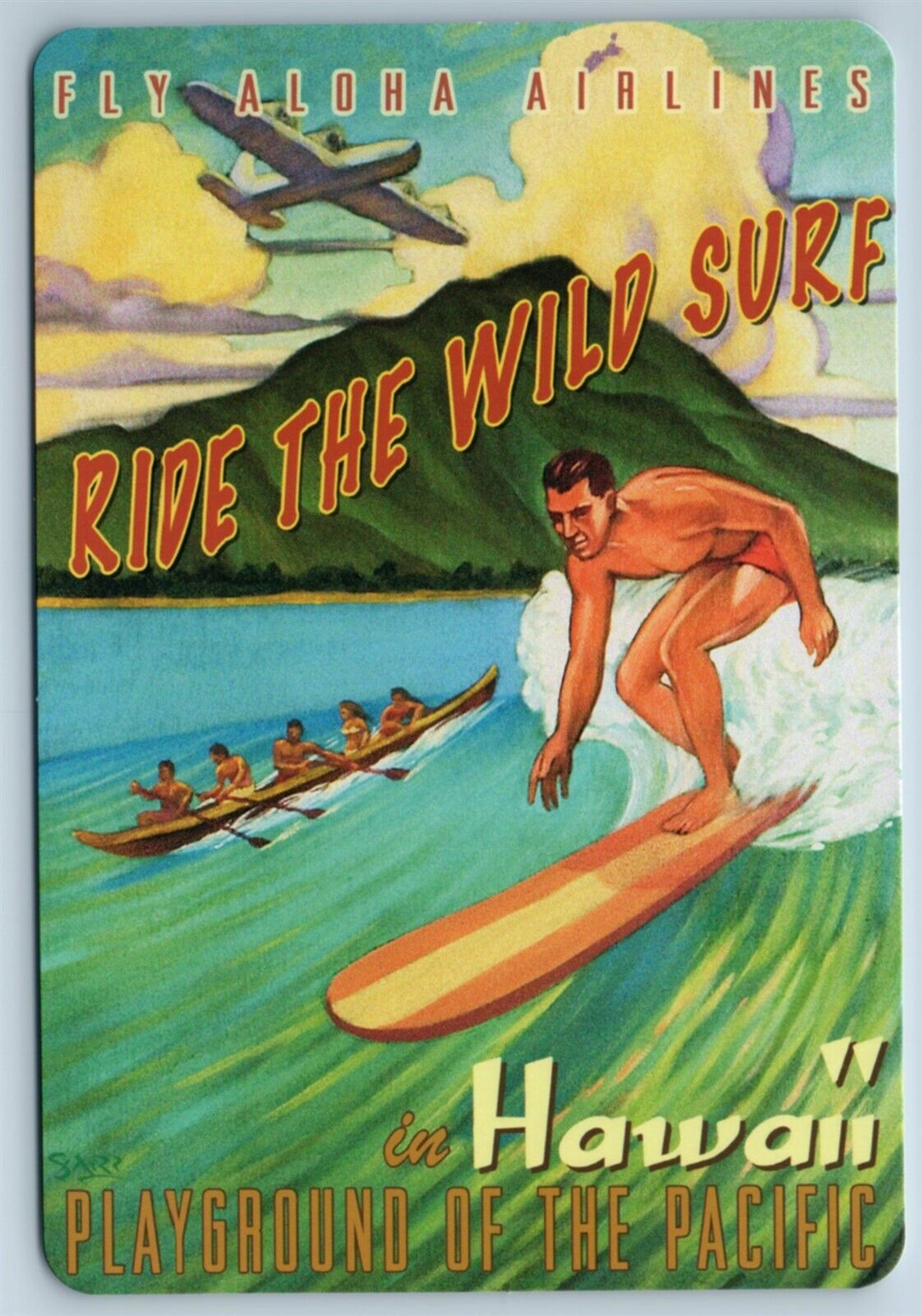 Postcard Ride The Wild Surf Aloha Airlines Hawaii Sharp 2020s 4X6 Chrome IAC