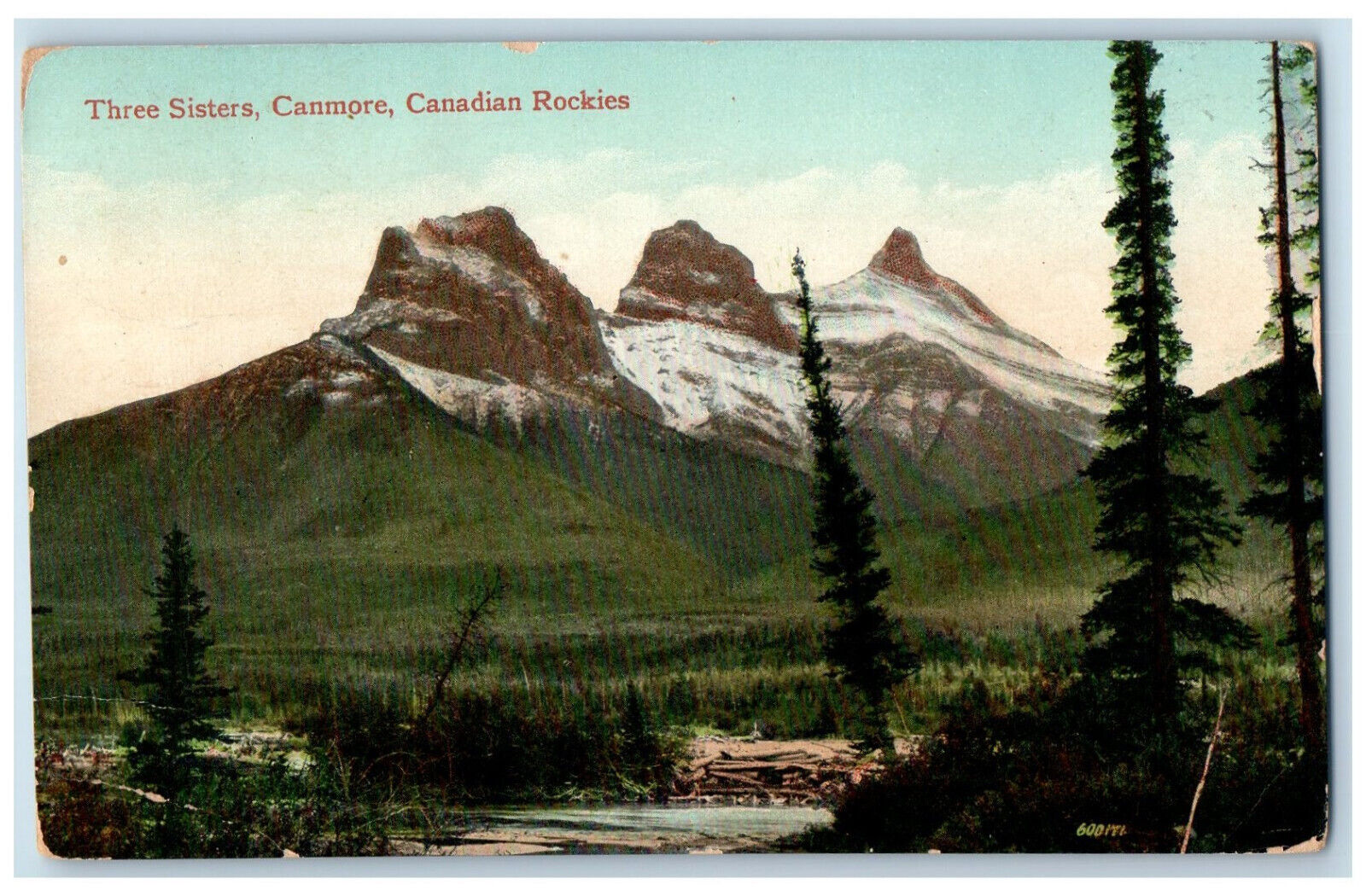 c1910 Three Sisters Canmore Mountains Canadian Rockies Canada Postcard