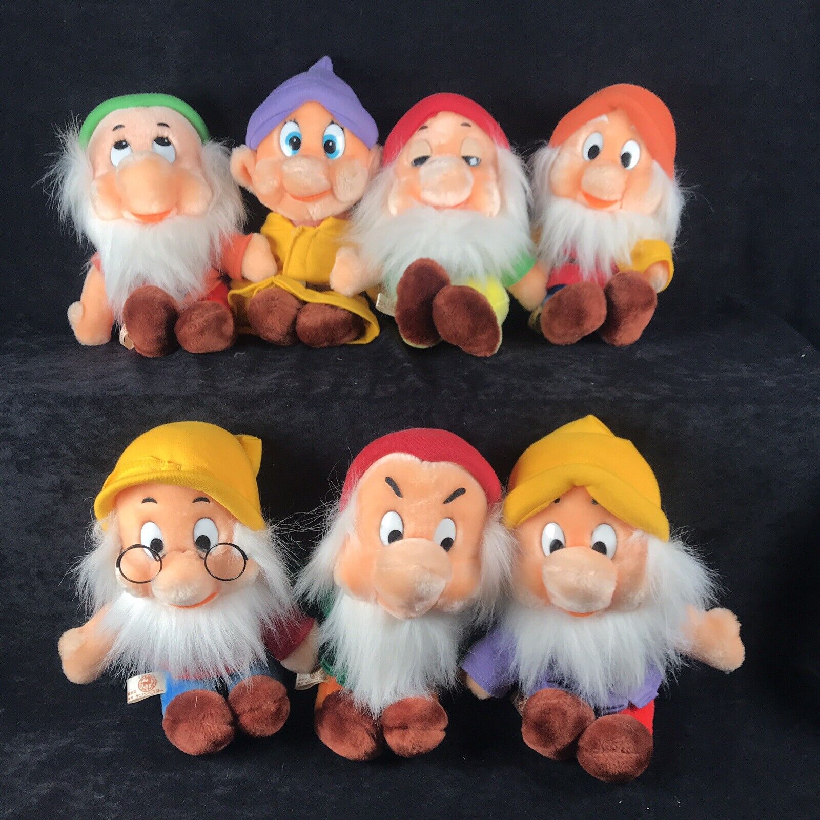 Vintage Seven Dwarfs Plush 9 Inch Seated Set Disney by Sun and Star KOREA RARE